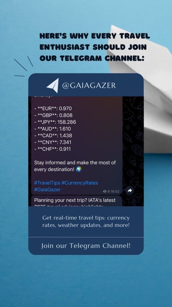 Telegram sharing useful travel information like currency exchange and temperature