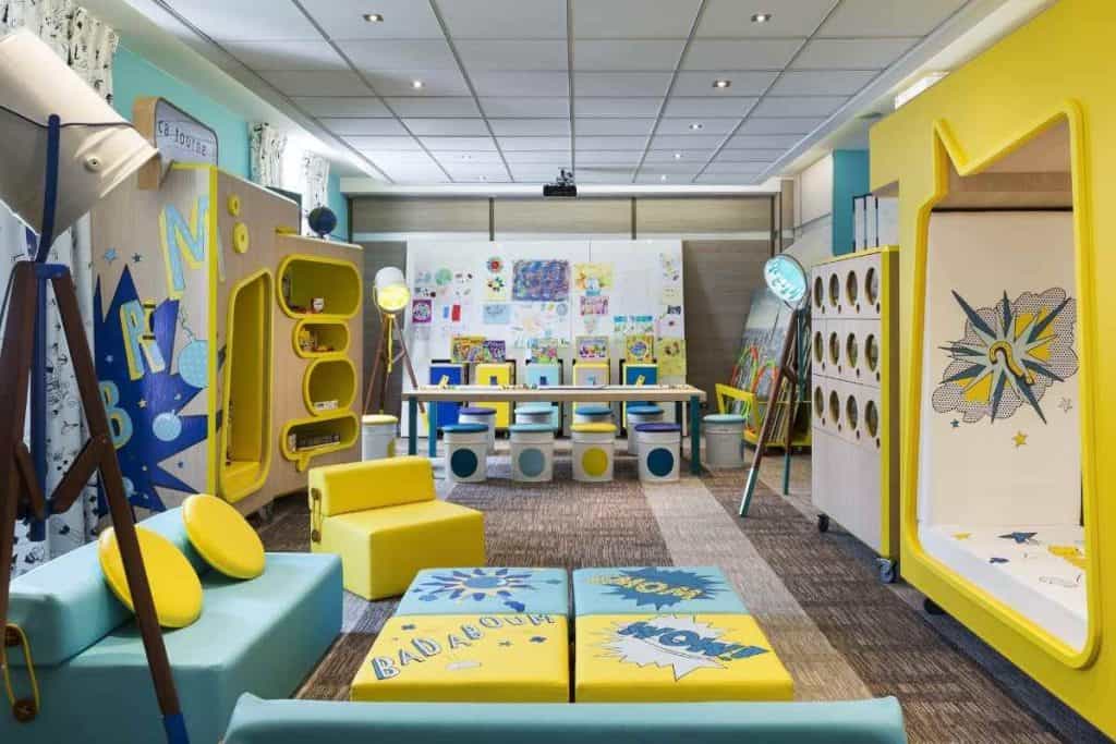 Colorful children’s play area at Hôtel Barrière Le Gray d'Albion in Cannes with toys and seating