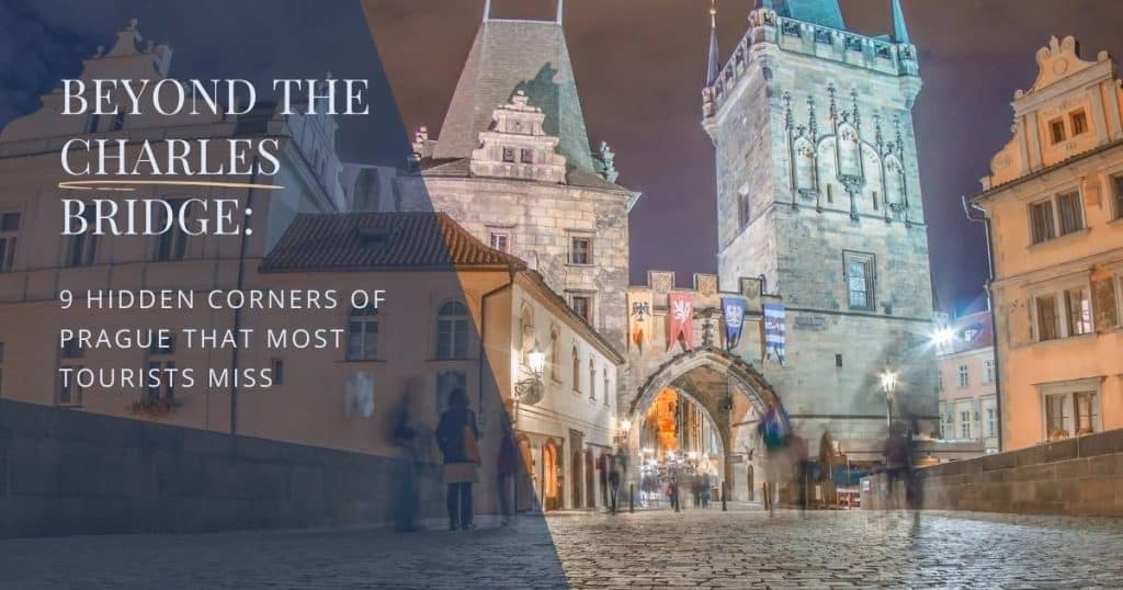 Charles Bridge in Prague with Gothic towers and statues along the Vltava River