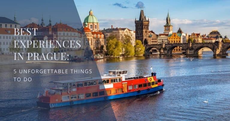 Boat cruise on the Vltava River in Prague with views of Charles Bridge and the city skyline