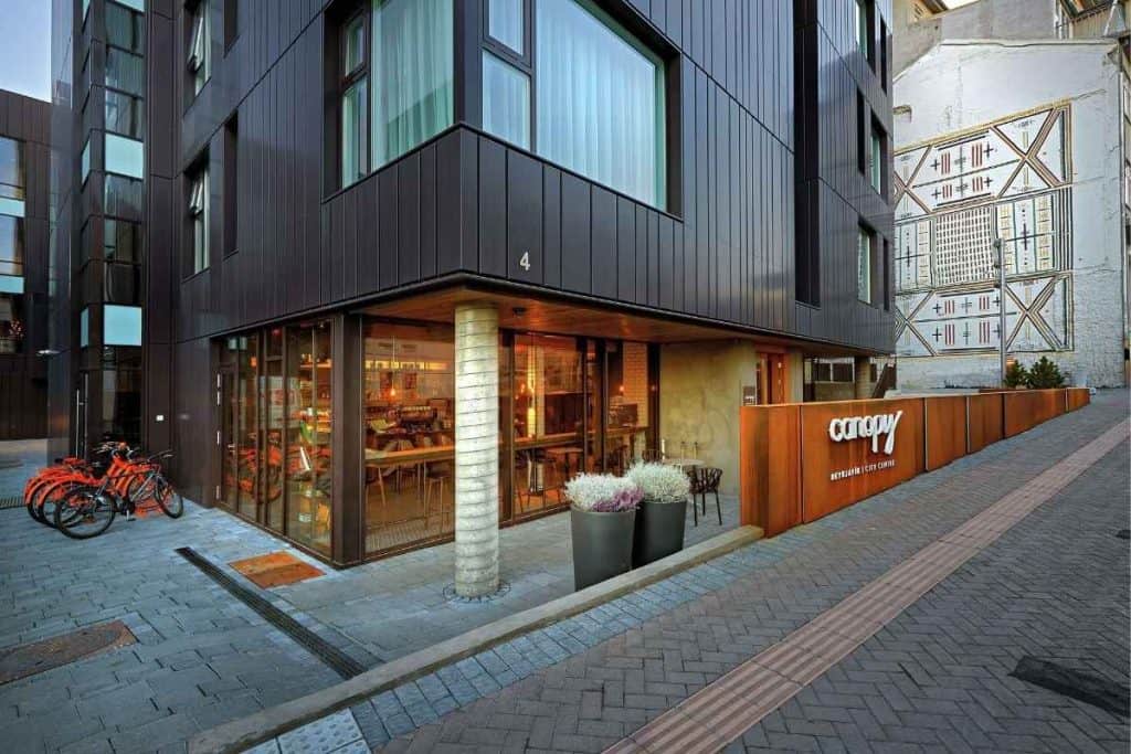 Exterior of Canopy by Hilton Reykjavik City Centre hotel in Iceland