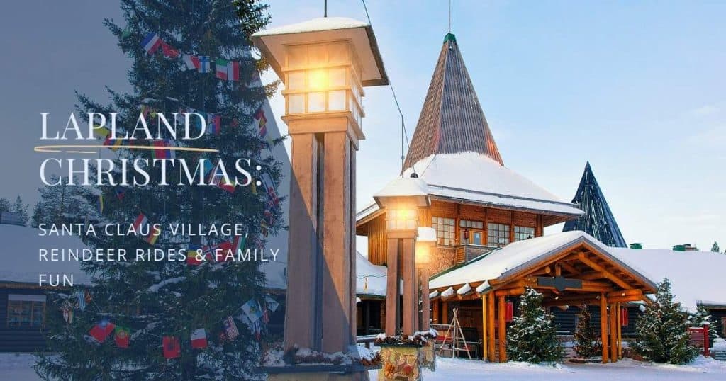 Lanterns glowing in Santa Claus Village Lapland during Christmas