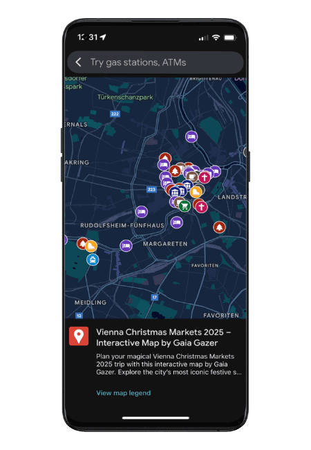 Vienna Christmas markets itinerary map preview on phone mockup