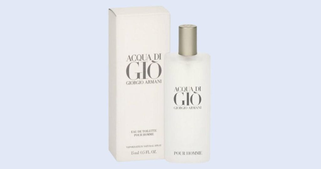 Acqua di Giò mini spray by Giorgio Armani on light blue background