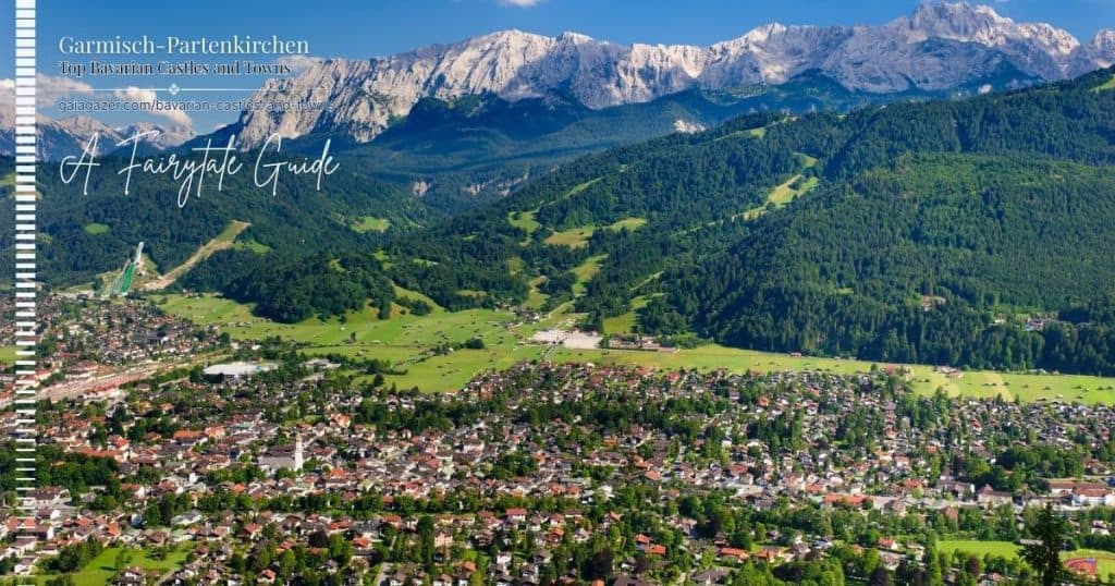 Panoramic view of Garmisch-Partenkirchen in Bavaria with the Alps in the background