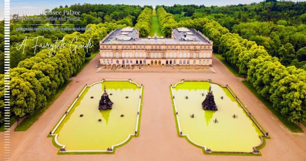 Herrenchiemsee Palace on Lake Chiemsee in Bavaria with formal gardens