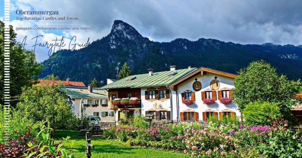 Oberammergau village in Bavaria with painted houses and mountain scenery